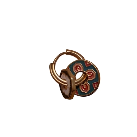 Portugese style tile earrings; maroon/white/green/tan/peach; brushed metal; nwot - Picture 3 of 4